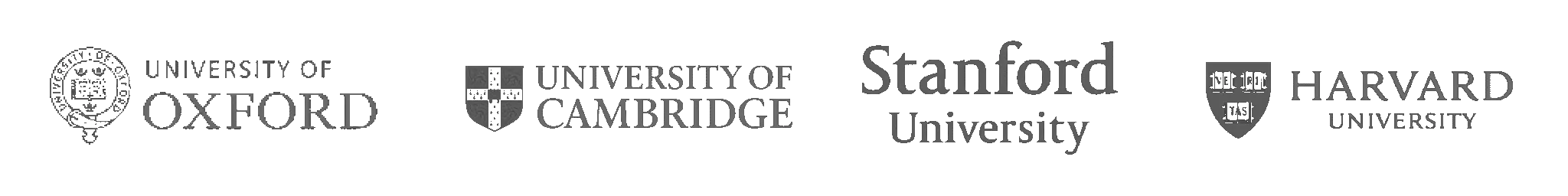 Logotypy: University of Oxford, University of Cambridge, Stanford University, Harvard University